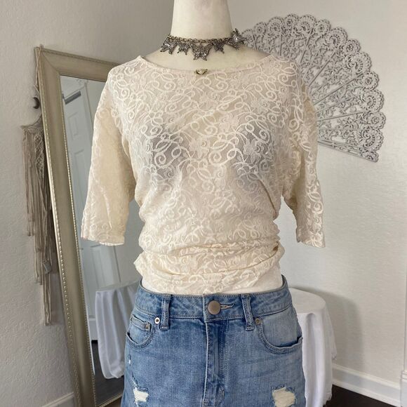 Pastille Whimsical Coquette Fairy Sheer White Cream Lace Blouse Top One Size - Picture 2 of 7